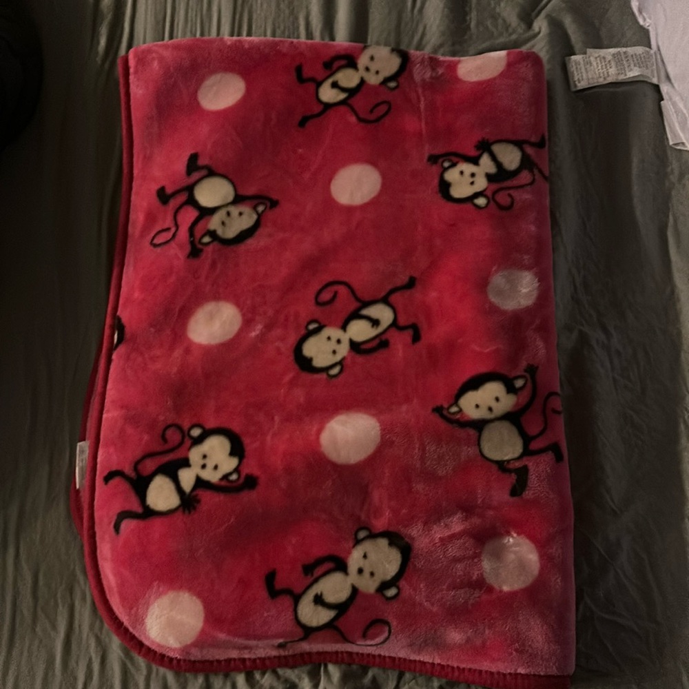 Pink monkey baby blanket